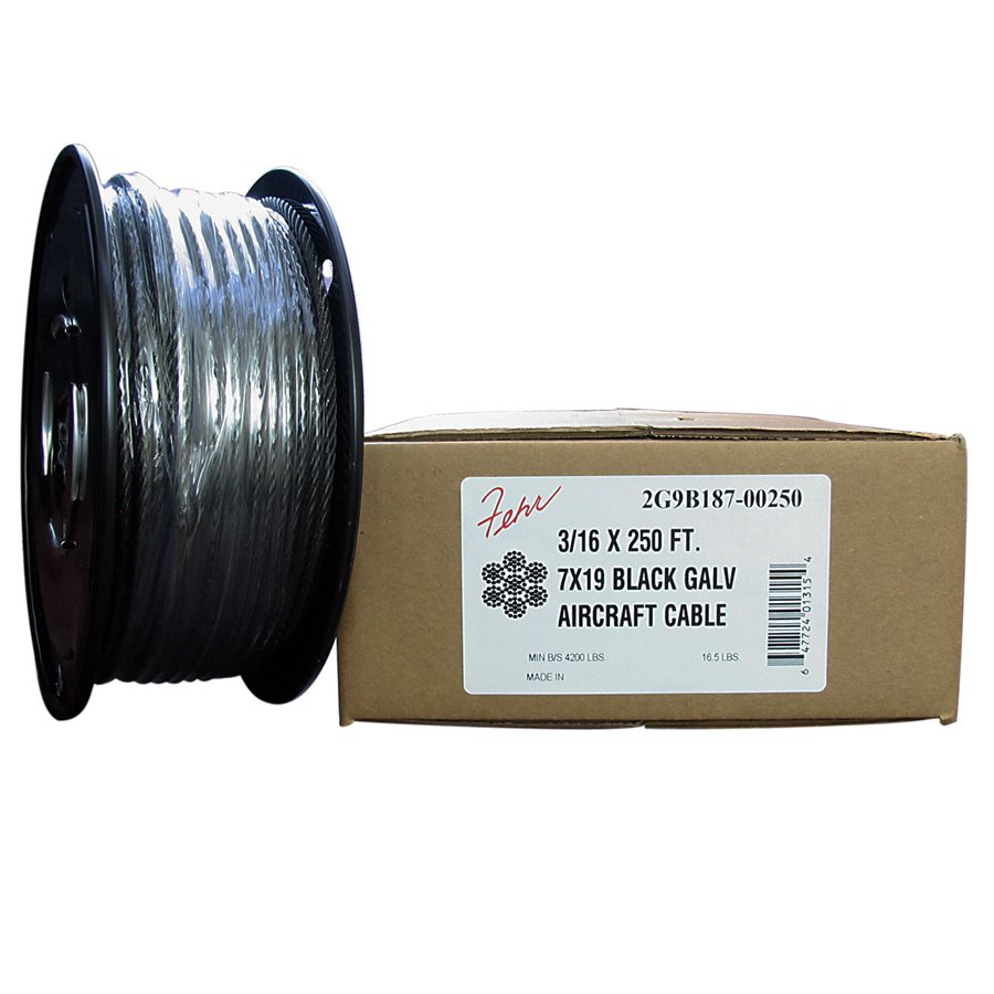 Black Coated Hot Dip Galvanized Steel Cable - 3/16 in X 7x19