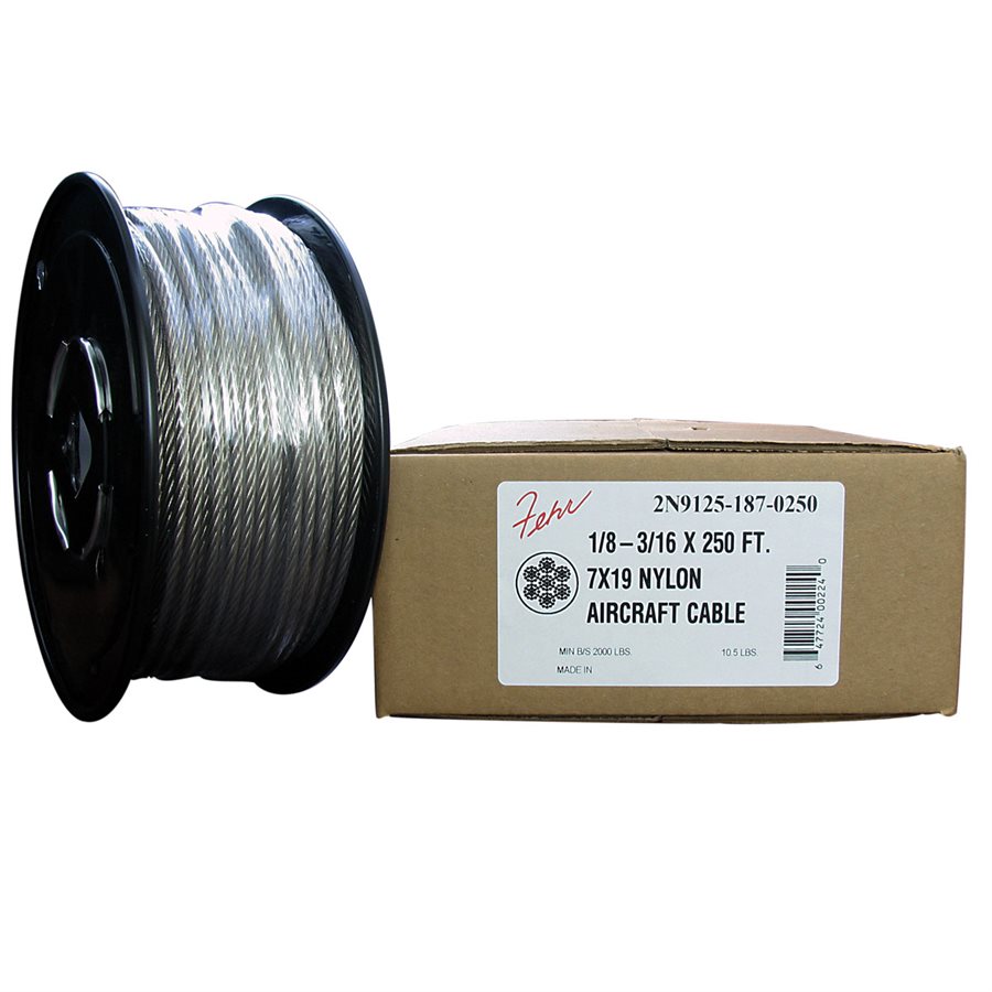 Nylon Coated Hot Dip Galvanized Steel Cable - 1/8-3/16 in X 7x19