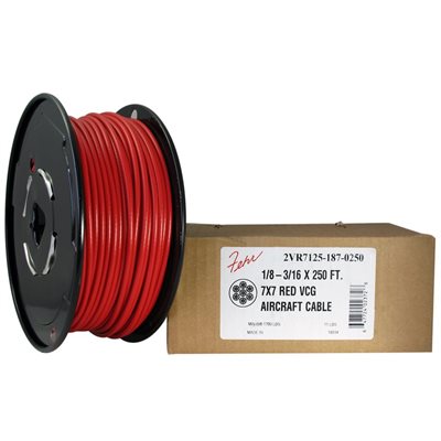 1 / 8-3 / 16 X 5000 FT, 7X19 Red Vinyl Coated Hot Dip Galvanized Steel Cable 